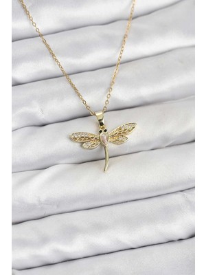 Mey Ithalat® 316L Çelik Zincir Gold Renk Yusufçuk Model Kadın Kolye