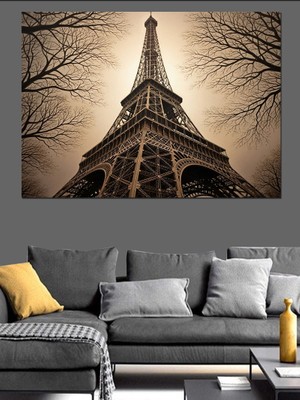 Artmeg Sepya Tonlarda Klasik Eyfel Kulesi Dekoratif Kanvas - Mdf Ahşap Tablo