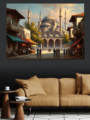 Artmeg Osmanlı Cami ve Meydan Tablosu Dekoratif Kanvas - Mdf Ahşap Tablo