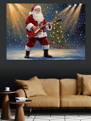 Artmeg Gitar Çalan Noel Baba Figürü Dekoratif Kanvas - Mdf Ahşap Tablo
