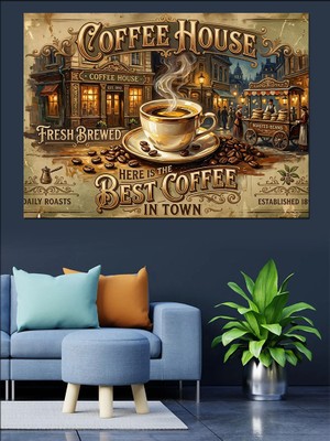 Tablomega Coffee House Nostaljik Kahve Köşesi Dekoratif Kanvas - Mdf Ahşap Tablo