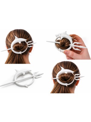 Yapı3D 💫 Köpek Balığı Tasarımlı Saç Topuzu Tokası – Sert Plastik Minimal Saç Aksesuarı – Modern Şık Topuz Sabitleyici Klips