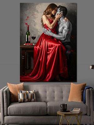 Tablomega Masada Birbirine Sarılan Aşık Çift Dekoratif Kanvas - Mdf Ahşap Tablo