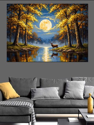 Tablomega Gün Batımında Dağ ve Göl Dekoratif Kanvas - Mdf Ahşap Tablo