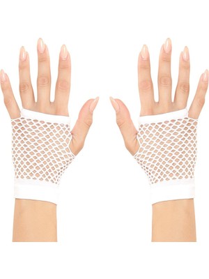 Colezium Beyaz Renk Kısa Boy Fileli Örgü Eldiven