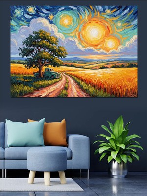 Tablomega Van Gogh Yıldızlı Gece Tarzı Dekoratif Kanvas - Mdf Ahşap Tablo