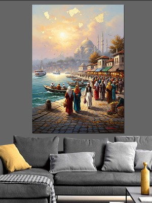 Artmeg Gün Batımında Istanbul Eminönü Sahili Dekoratif Kanvas - Mdf Ahşap Tablo