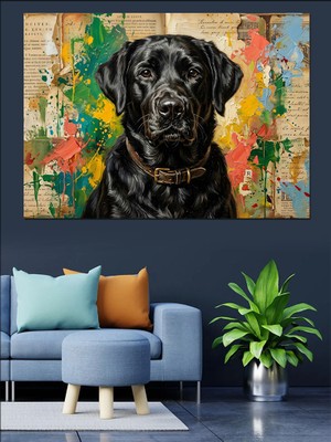 Tablomega Renk Patlamalı Siyah Labrador Portresi Dekoratif Kanvas - Mdf Ahşap Tablo