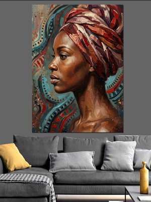 Artmeg Etnik Desenli Afrikalı Kadın Portresi Dekoratif Kanvas - Mdf Ahşap Tablo