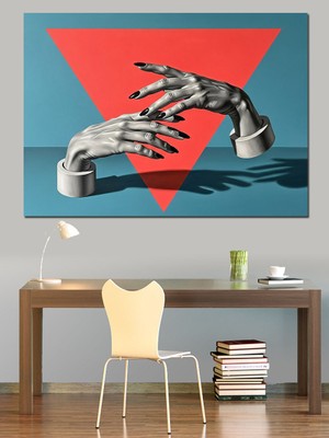 Tablomega Üçgen Içinde Birleşen Sanatsal Eller Dekoratif Kanvas - Mdf Ahşap Tablo