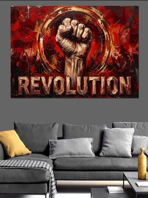 Tablomega Devrim Yazılı Sıkılmış Yumruk Figürü Dekoratif Kanvas - Mdf Ahşap Tablo