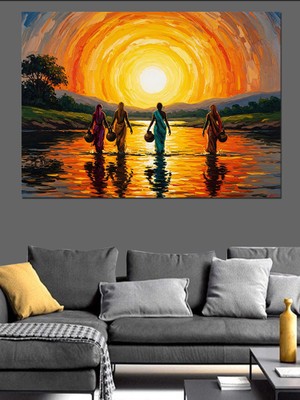 Artmeg Gün Batımında Dans Eden Figürler Dekoratif Kanvas - Mdf Ahşap Tablo