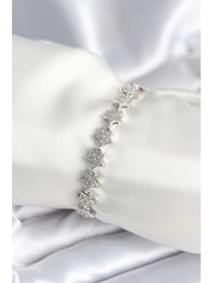Mey Ithalat® Pirinç Gümüş Renk Yıldız Model Kadın Bileklik