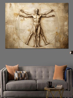 Artmeg Vitruvius Adamı Klasik Sanat Çizimi Dekoratif Kanvas - Mdf Ahşap Tablo