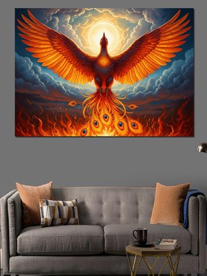 Tablomega Küllerinden Doğan Efsanevi Anka Kuşu Dekoratif Kanvas - Mdf Ahşap Tablo