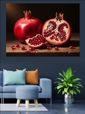 Tablomega Taze Kesilmiş Nar Meyvesi Tablosu Dekoratif Kanvas - Mdf Ahşap Tablo
