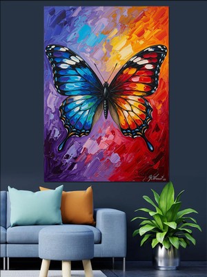 Tablomega Renkli Boya Sıçramalı Mistik Kelebek Dekoratif Kanvas - Mdf Ahşap Tablo