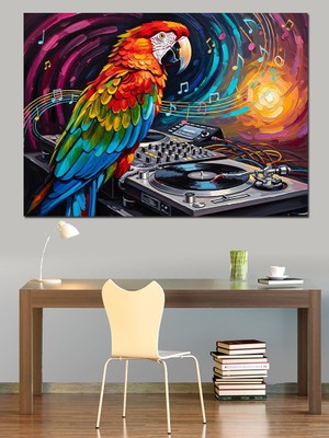 Artmeg Dj Kabininde Renkli Papağan Figürü Dekoratif Kanvas - Mdf Ahşap Tablo