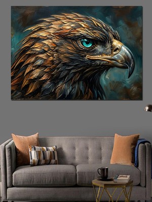 Tablomega Altın Gözlü Karizmatik Kartal Portresi Dekoratif Kanvas - Mdf Ahşap Tablo