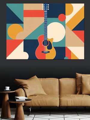 Tablomega Geometrik ve Renkli Gitar Tasarımı Dekoratif Kanvas - Mdf Ahşap Tablo