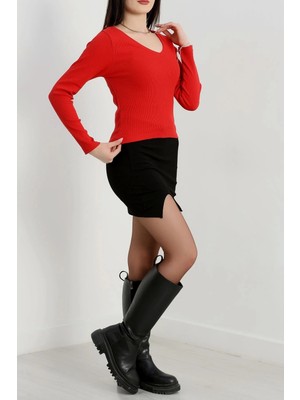 Colezium V Yaka Kaşkorse Bluz Kırmızı