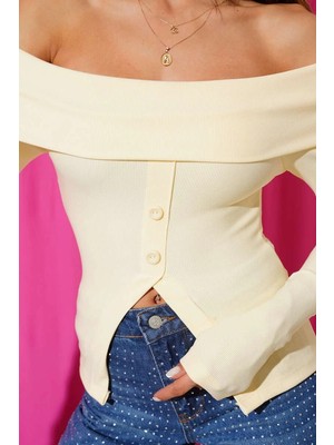 Colezium Madonna Yaka Düğmeli Bluz Sarı