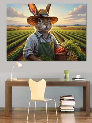 Tablomega Bahçede Havuç Toplayan Çiftçi Tavşan Dekoratif Kanvas - Mdf Ahşap Tablo