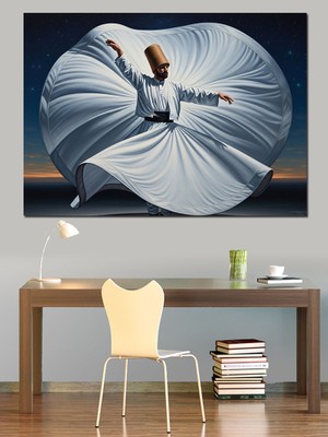 Artmeg Beyaz Elbiseli Dönen Semazen Figürü Dekoratif Kanvas - Mdf Ahşap Tablo