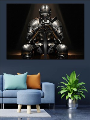 Tablomega Zırhlı ve Miğferli Ortaçağ Şövalyesi Dekoratif Kanvas - Mdf Ahşap Tablo