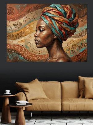 Tablomega Etnik Türbanlı Asil Afrikalı Kadın Dekoratif Kanvas - Mdf Ahşap Tablo