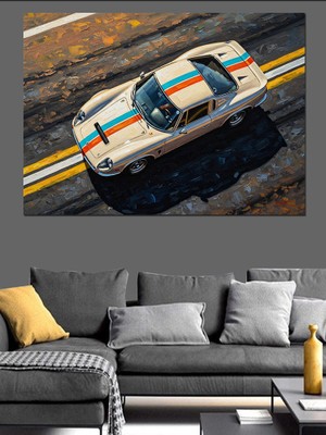 Artmeg Üstten Görünüm Klasik Spor Araba Dekoratif Kanvas - Mdf Ahşap Tablo