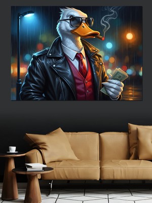 Tablomega Takım Elbiseli ve Gözlüklü Ördek Dekoratif Kanvas - Mdf Ahşap Tablo