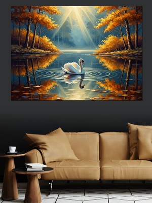 Tablomega Gün Batımında Sakin Kuğu Dekoratif Kanvas - Mdf Ahşap Tablo