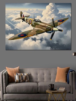 Tablomega Bulutlar Üzerinde Uçan Klasik Uçak Dekoratif Kanvas - Mdf Ahşap Tablo