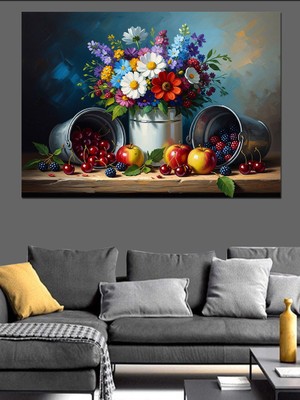 Tablomega Vazodan Taşan Renkli Bahar Çiçekleri Dekoratif Kanvas - Mdf Ahşap Tablo