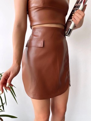 Colezium Cep Detaylı Oval Kapaklı Deri Etek Kahve H240048