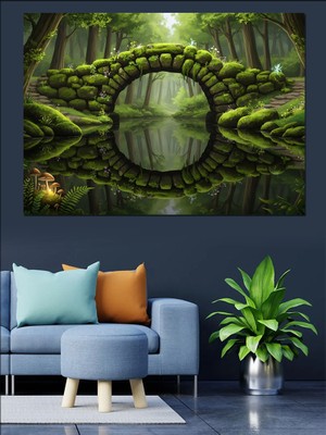 Artmeg Ormanda Yosunlu Taş Köprü Manzarası Dekoratif Kanvas - Mdf Ahşap Tablo