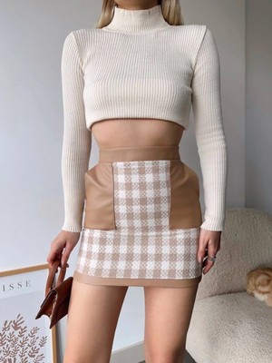 Colezium Deri Cep Garnili Kaşe Etek Bej H24604