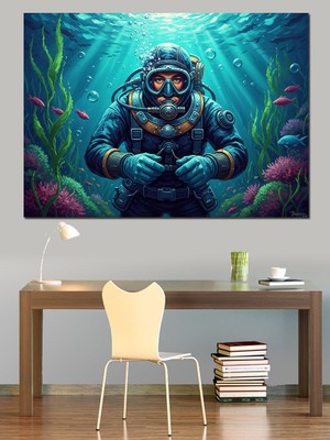 Tablomega Su Altında Dalış Yapan Dalgıç Dekoratif Kanvas - Mdf Ahşap Tablo