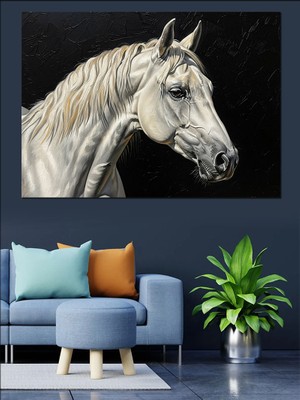 Tablomega Yakın Çekim Asil Beyaz At Dekoratif Kanvas - Mdf Ahşap Tablo
