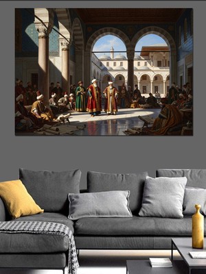 Tablomega Osmanlı Sarayında Sohbet Eden Heyet Dekoratif Kanvas - Mdf Ahşap Tablo