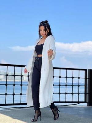 Colezium Sa Kol Uzun Triko Hırka Beyaz