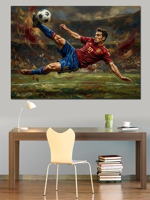 Artmeg Rövaşata Atan Futbolcu Aksiyon Sahnesi Dekoratif Kanvas - Mdf Ahşap Tablo