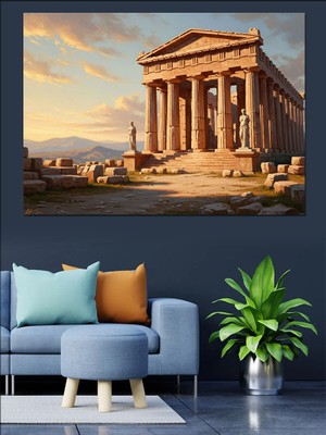 Artmeg Antik Tapınak ve Sütunlar Manzarası Dekoratif Kanvas - Mdf Ahşap Tablo
