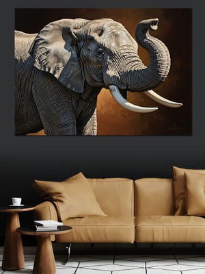 Tablomega Asil Gri Fil Portresi ve Dişleri Dekoratif Kanvas - Mdf Ahşap Tablo