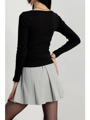 Colezium Çerçeve Yaka Kaşkorse Bluz Siyah