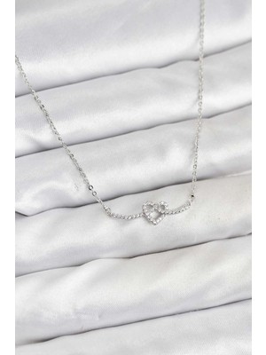 Mey Ithalat® Pirinç Gümüş Renk Düğüm Kalp Model Kadın Kolye