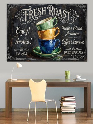 Tablomega Fresh Roast Kahve Çeşitleri Tabelası Dekoratif Kanvas - Mdf Ahşap Tablo