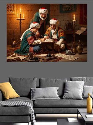 Artmeg Rahle Başında Dua Eden Alimler Dekoratif Kanvas - Mdf Ahşap Tablo