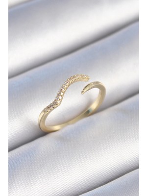 Mey Ithalat® Pirinç Gold Renk Zirkon Taşlı Kadın Yüzük